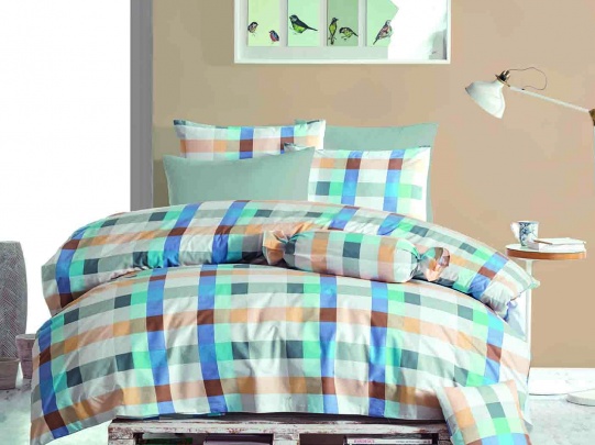 

Постельное белье Majoli Bahar teksil Ekose Blue 200х220