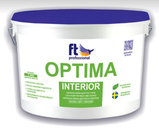 

Глубокоматовая краска для потолка и стен FT Professional Optima Interior Белый 10 л
