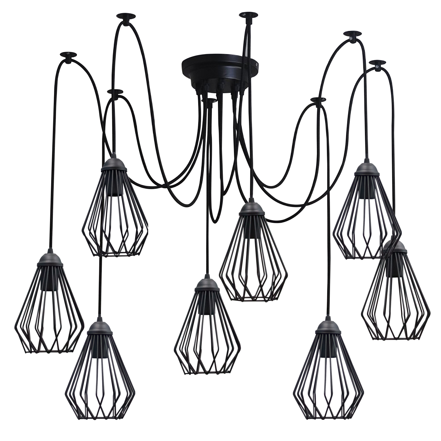 

Светильник потолочный подвесной 100lamp Loft Е-27 металл, черный, 9 плафонов (NL 05371/9 spider)