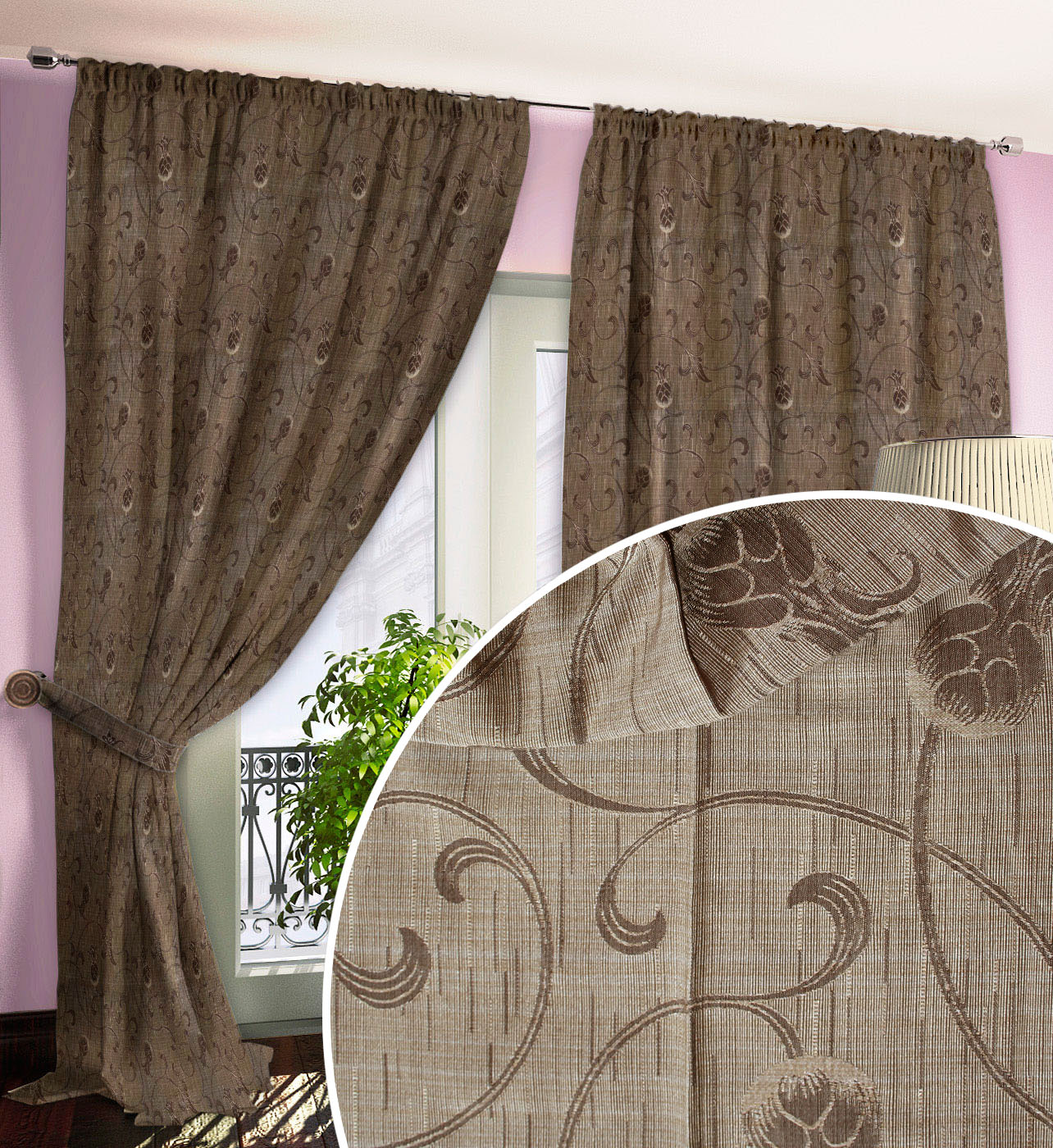 

Штора Ярема 62080 200х270 см 2 шт Коричневая (Индивидуальное изменение высоты)