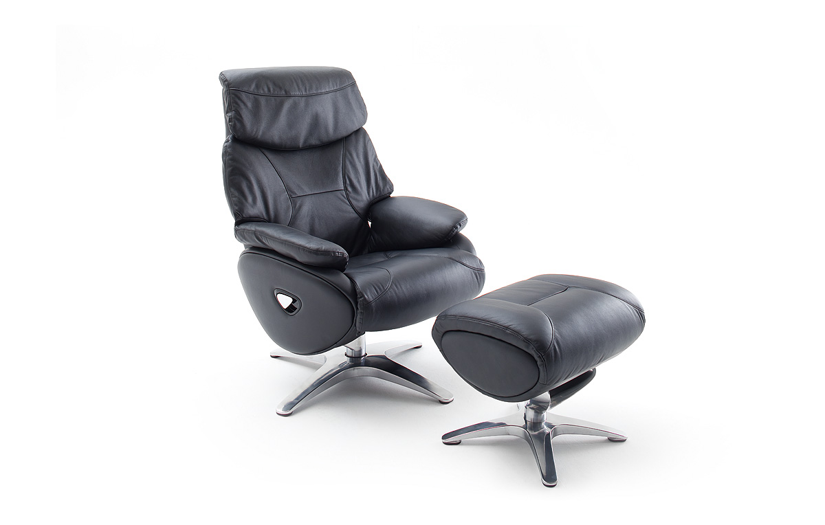

Кресло Relax Morle Chair Black Skin Alumine 3 с оттоманкой для ног