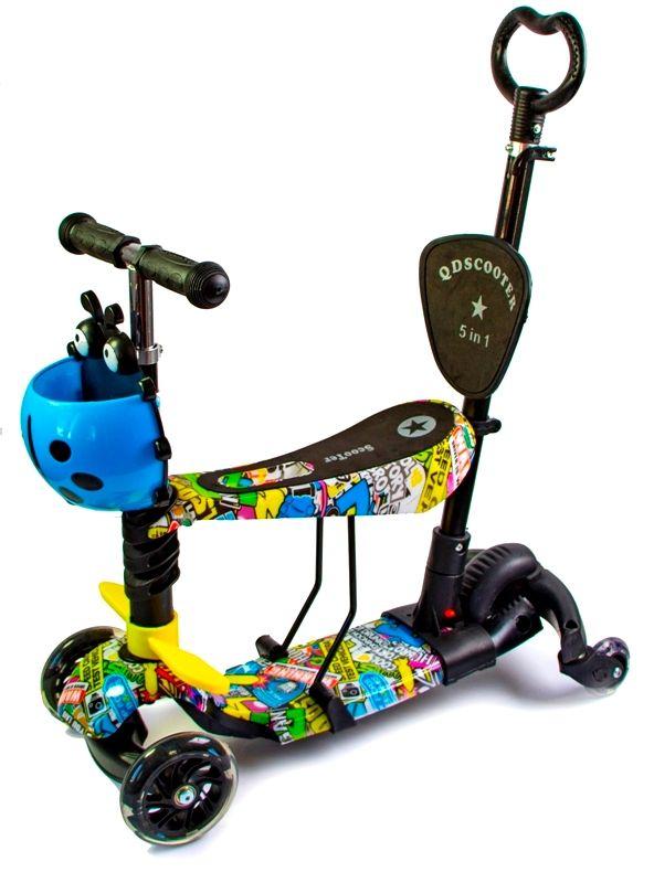 

Детский самокат SCOOTER 5 в 1 БОЖЬЯ КОРОВКА с Родительской ручкой и сиденьем Светящиеся колеса GRAFFITY (SD 1866448189)