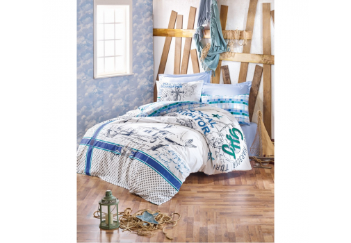 

Комплект постельного белья Cotton Box Vira Yesil Бело-синий