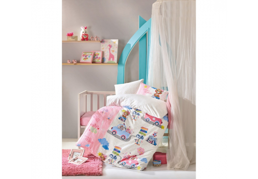 

Комплект постельного белья Cotton Box Sevimli Seyahat Pembe Бело-розовый