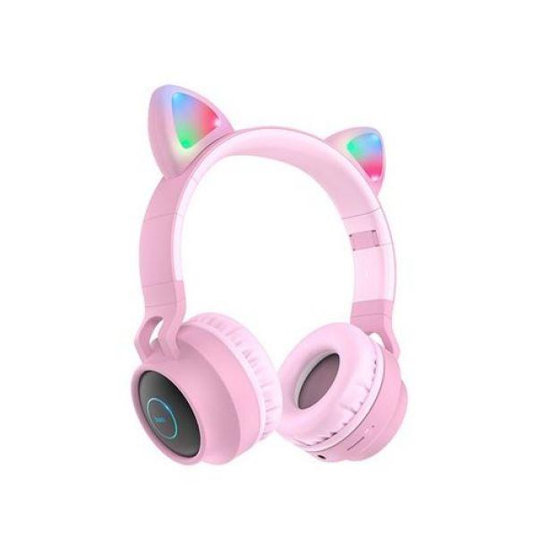 

Бездротові Bluetooth навушники Hoco W27 "Котячі вушка" LED MP3 Pink