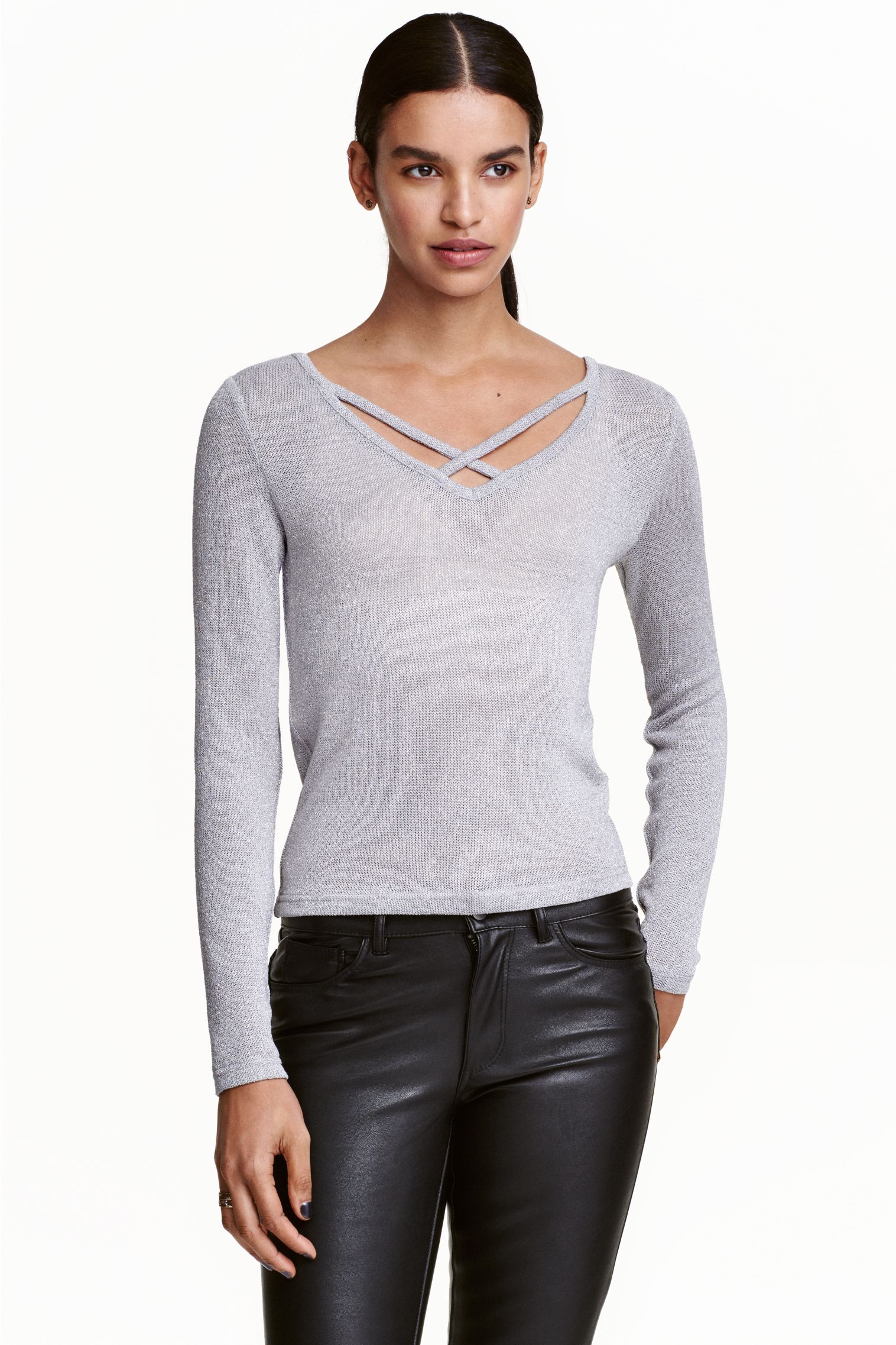 

Пуловер H&M  серебристый 4401214, Пуловер H&M XS серебристый 4401214