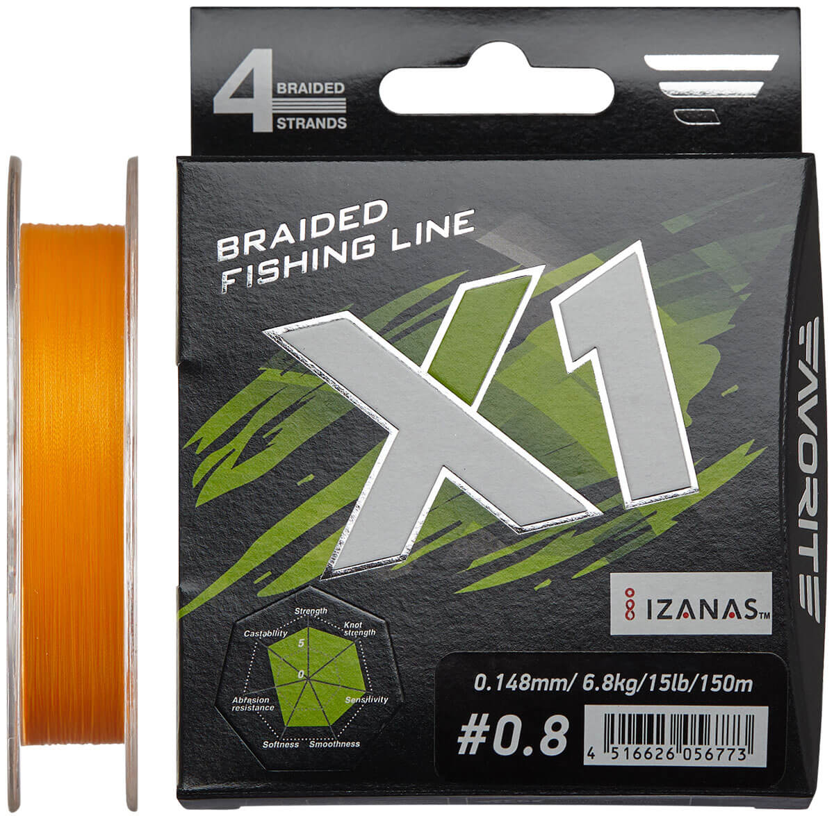 

Шнур Favorite X1 PE 4x 150m (orange) #0.8/0.148mm 15lb/6.8kg (арт.123416931119)