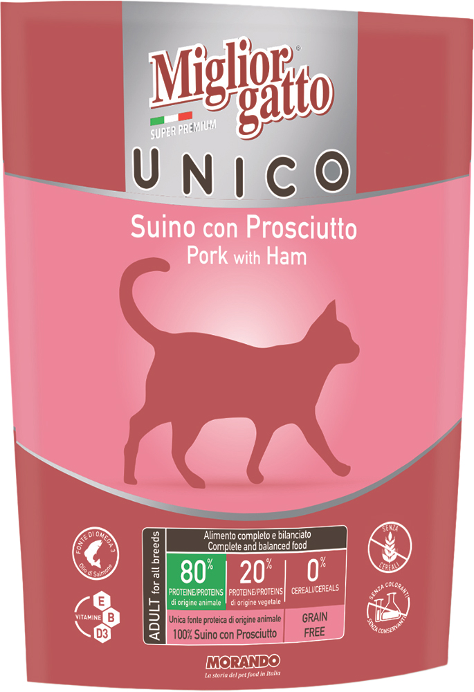 

Сухой монопротеиновый корм для взрослых кошек Morando MigliorGatto Unico only Ham с прошутто 400 г