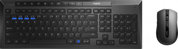 Комплект Rapoo 8200M Black, Optical, Bluetooth+Wireless, клавиатура+мышь