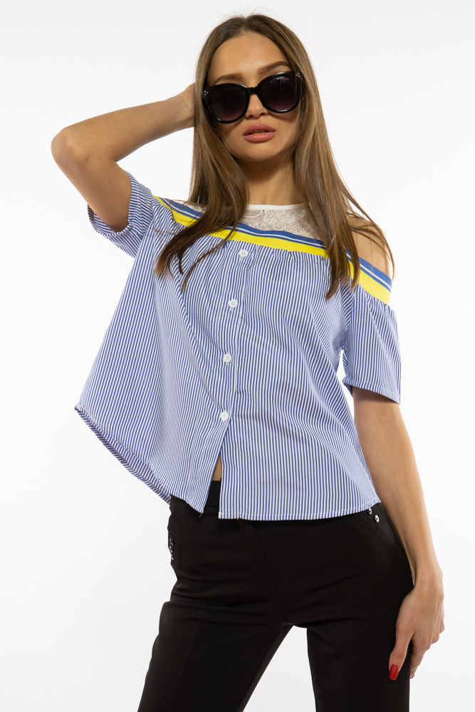 

Блуза с открытми плечами Time of Style 120PFL068075 XL Бело-голубой