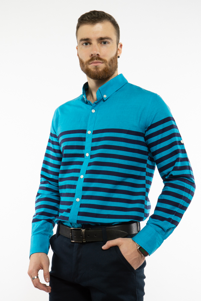 

Рубашка в полоску Time of Style 11P390 XXL Бирюзово-чернильный