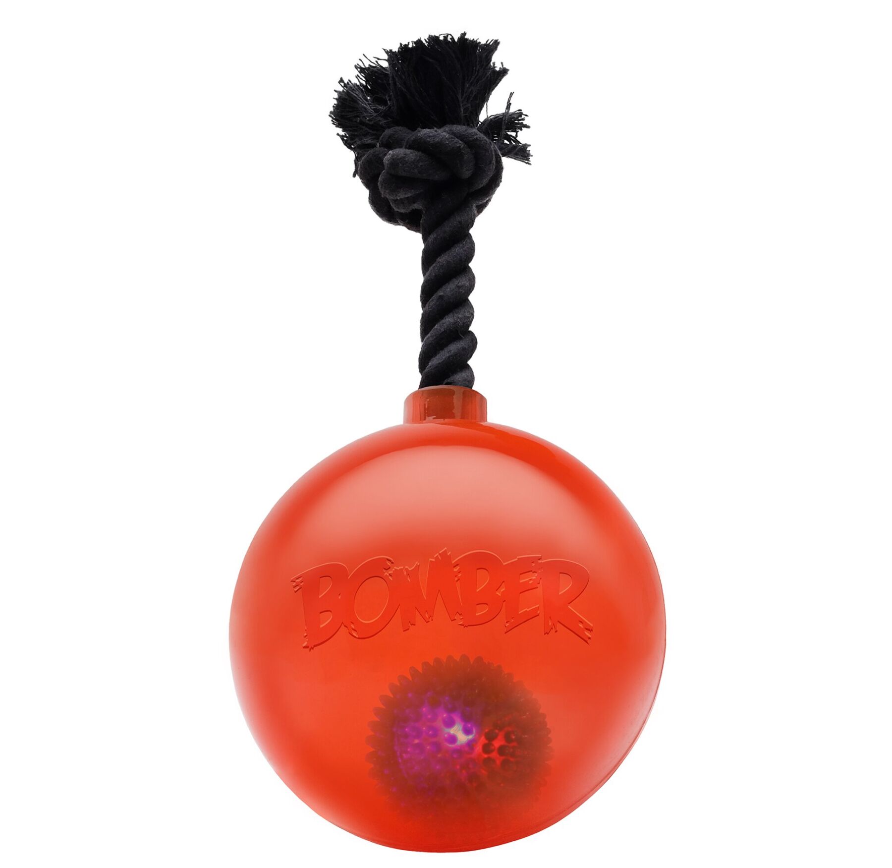 

Игрушка для собак Bomber Bomb LED светящийся мяч с ручкой 17 см оранжевый