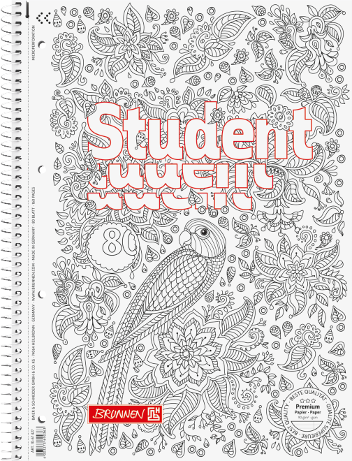 

Тетрадь колледж-блок Brunnen А4 на спирали в линейку 80 листов 90 г/м2 обложка ZENart попугай