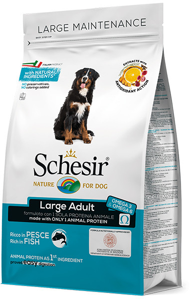

Сухой монопротеиновый корм для взрослых собак крупных пород Schesir Dog Large Adult Fish с рыбой 3 кг