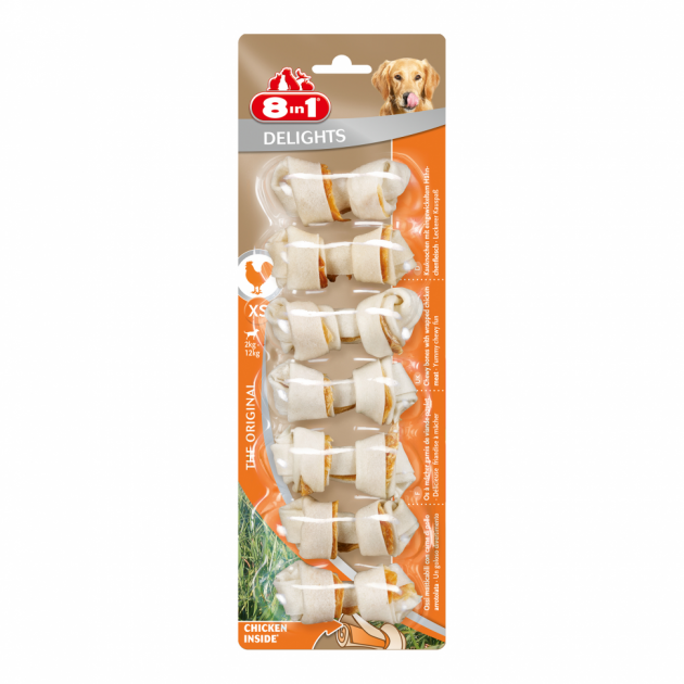 

Лакомство 8in1 для собак Кость с куриным мясом ХS/7 см 7 шт