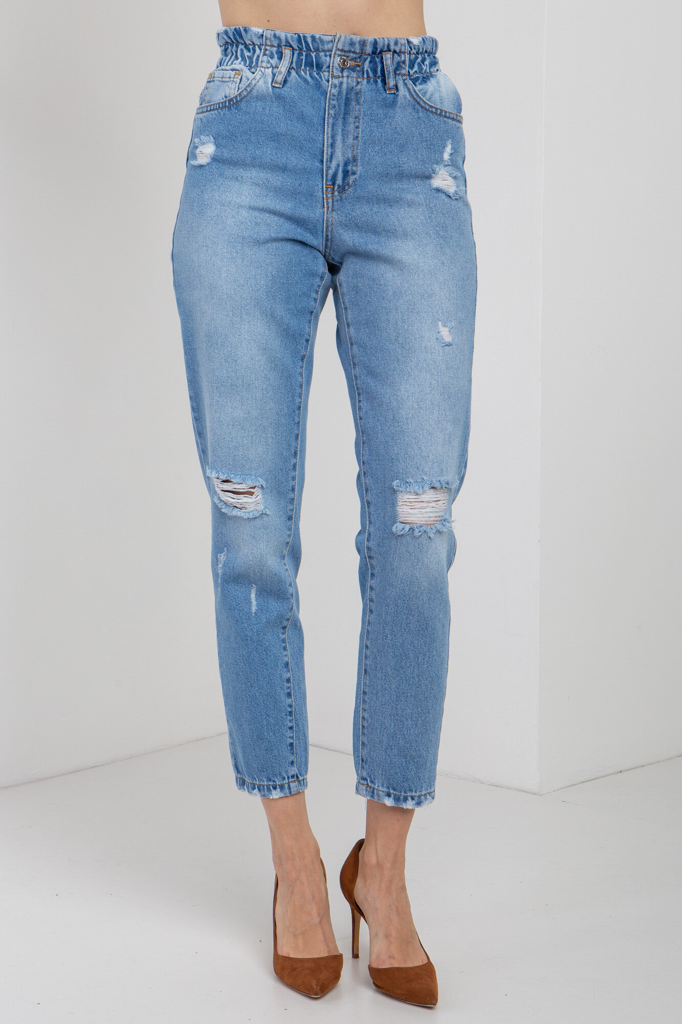 

Джинсы Denim мом с рванкой 36 Синий
