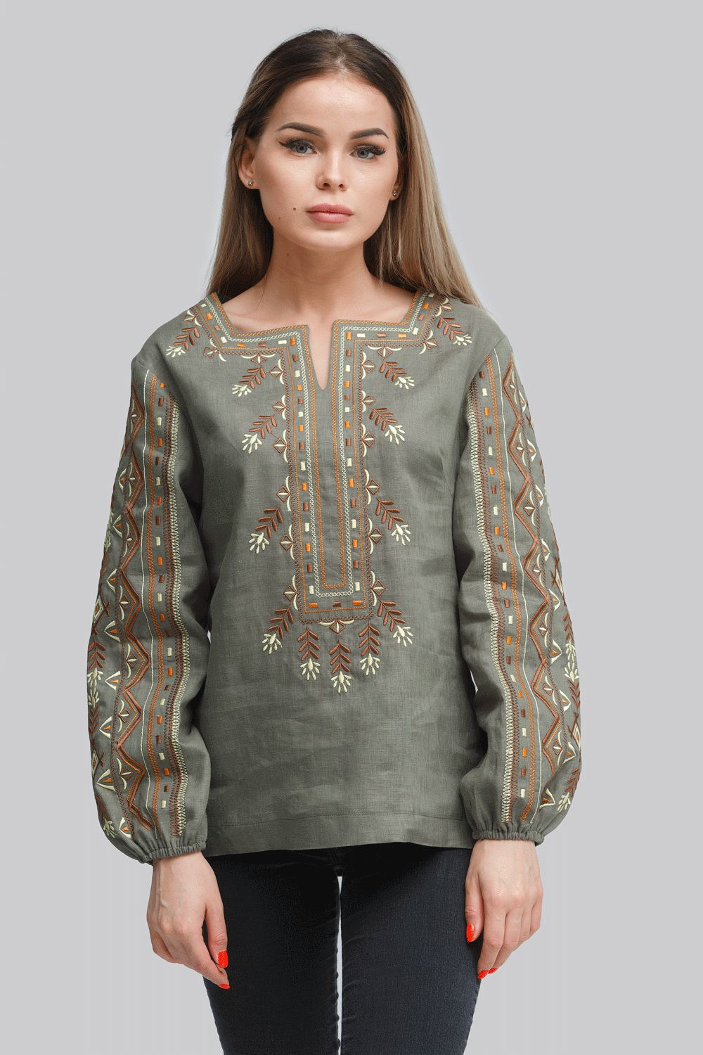 

Жіноча вишиванка блуза Khaki  UKR-5190 UkrGlamour, Жіноча вишиванка блуза Khaki 42 UKR-5190 UkrGlamour