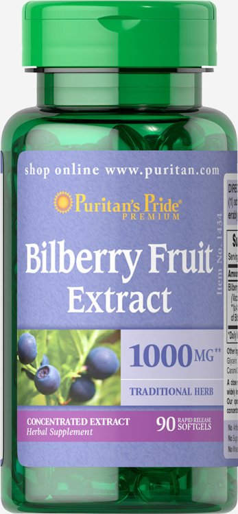 

Специальный продукт Puritan's Pride Bilberry 4:1 Extract 1000 mg 90 капсул (4384301435)