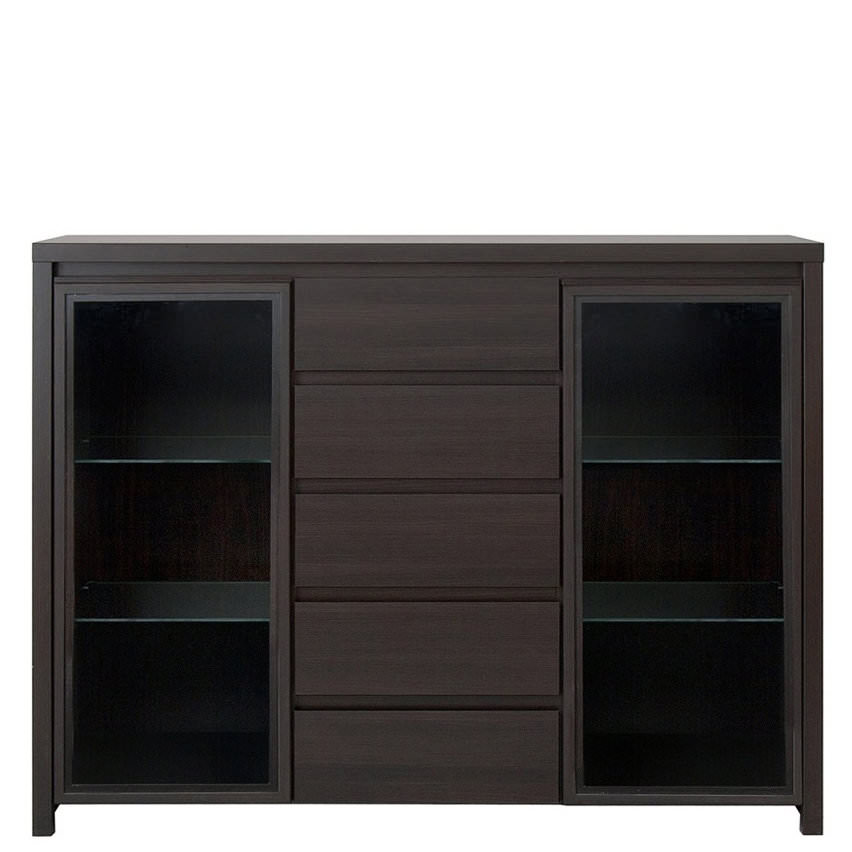 

Буфет с полками BRW (Black Red White) Каспиан KOM 2W5S+подсветка Дуб венге