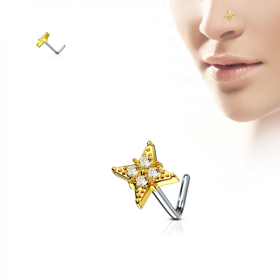 

Серьга для пирсинга в нос PiercedFish NOL-621 с фианитами (Цвет: Желтое золото)