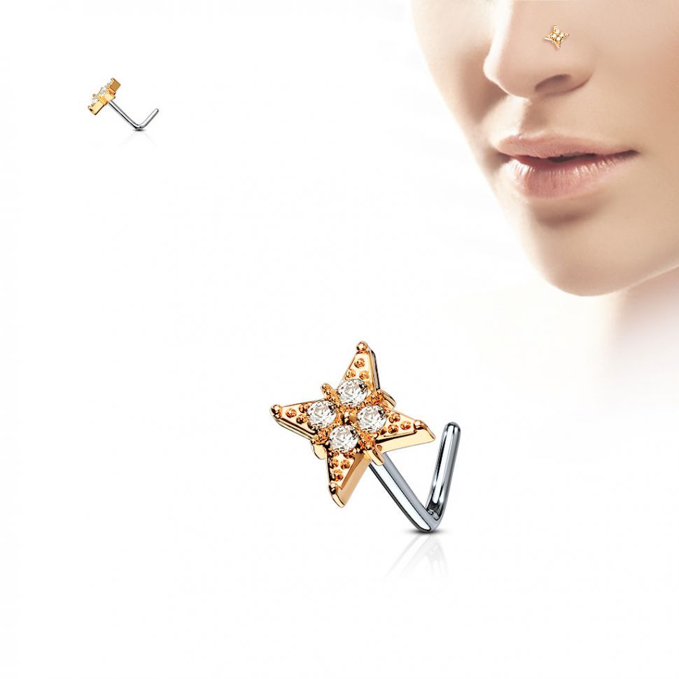 

Серьга для пирсинга в нос PiercedFish NOL-621 с фианитами (Цвет: Розовое золото)