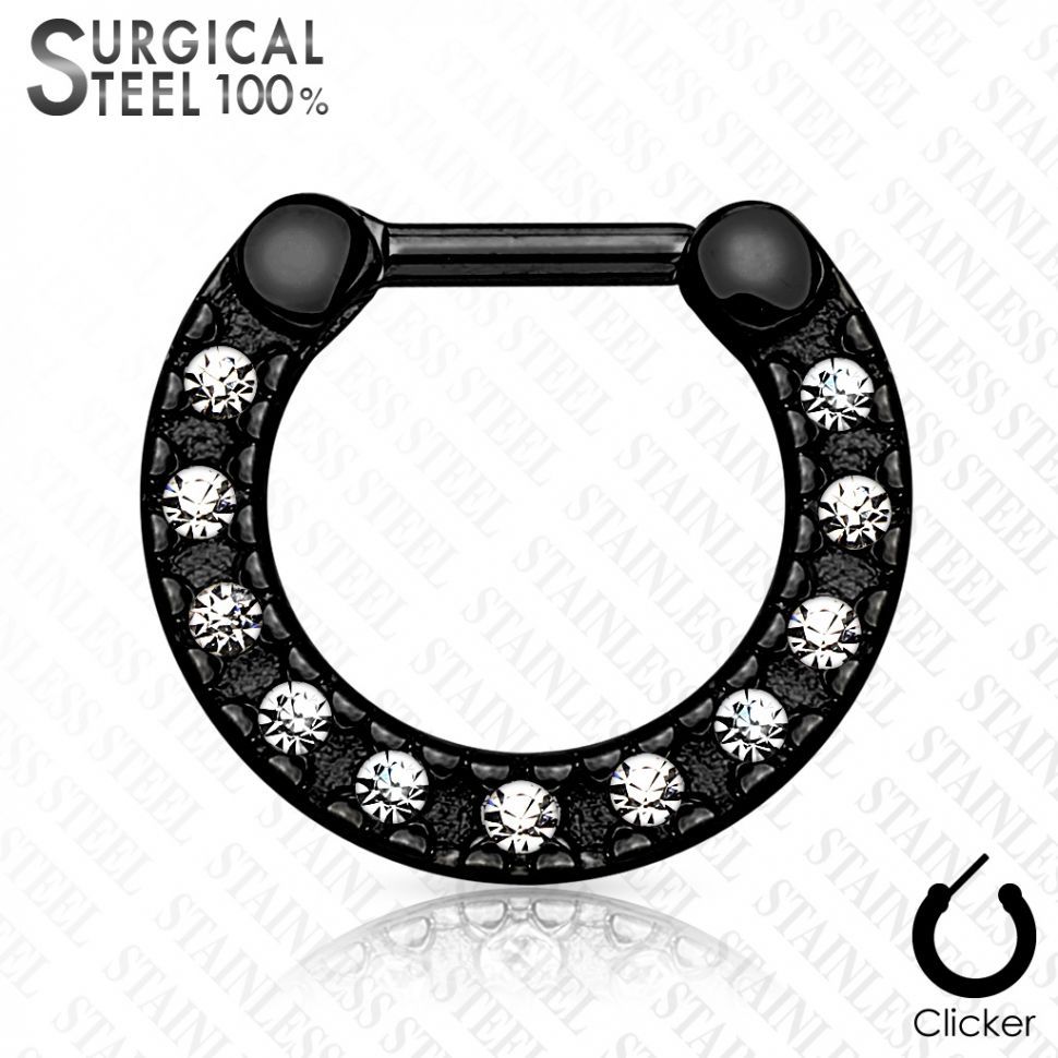 

Пирсинг септума PiercedFish SEPS-40 с фианитами (Цвет: Черный, Толщина: 1,2мм)
