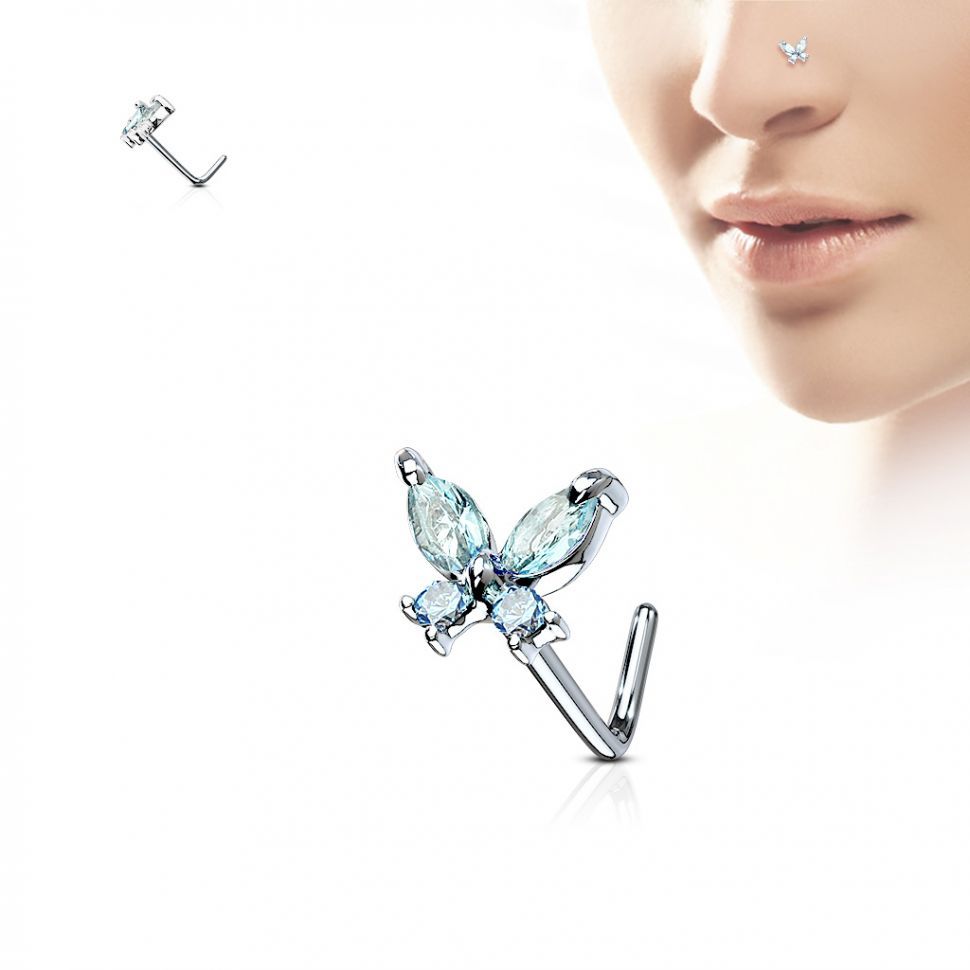

Серьга для пирсинга носа PiercedFish NOL-611 с фианитами (Цвет: Голубой)