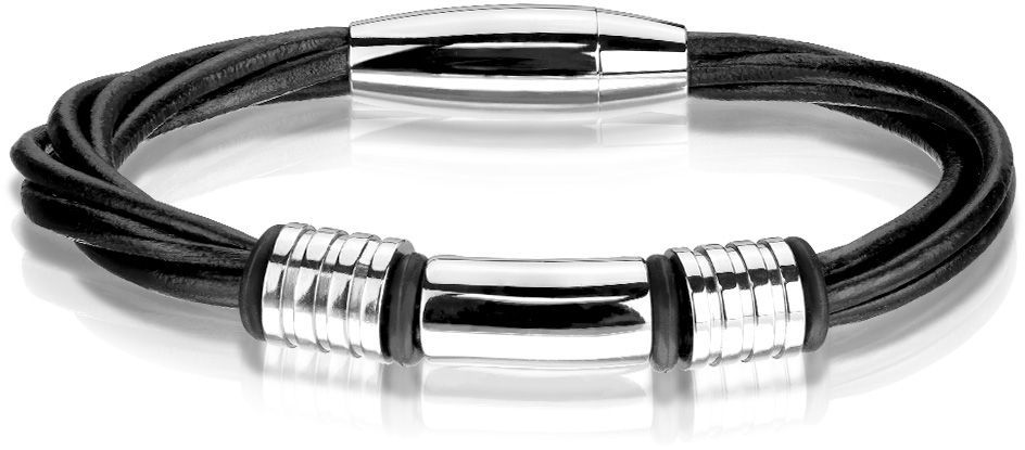 

Мужской кожаный браслет со Медицинская стальными шармами Spikes SBL-0927K-2-ST черный