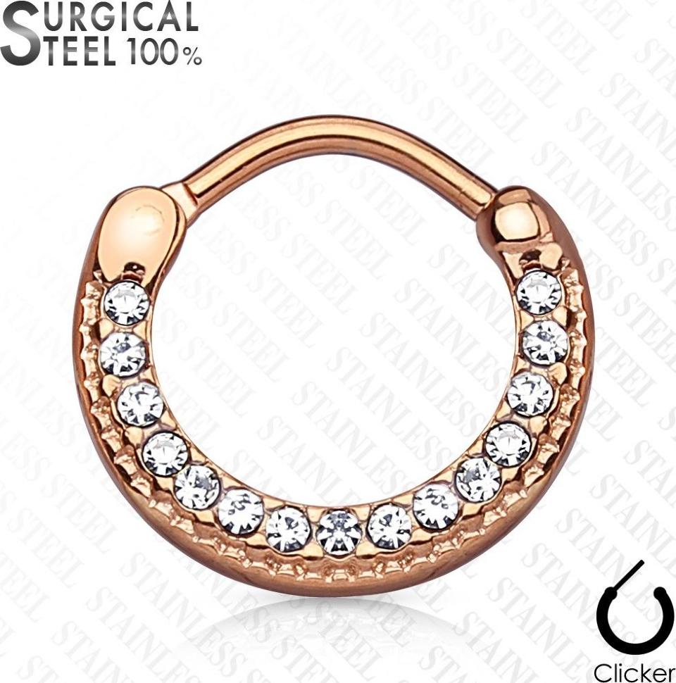 

Кликер для пирсинга септума PiercedFish SEPS2-37 из стали с фианитами (Розовое золото)