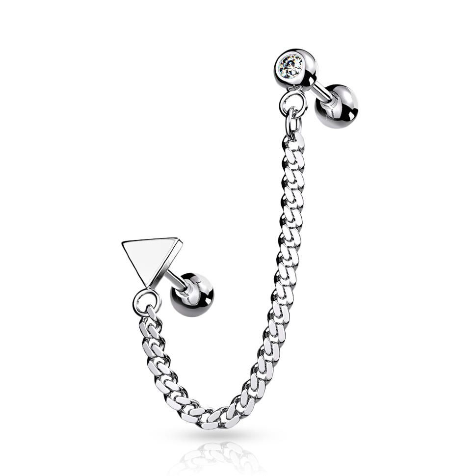 

Кафф с цепочкой Spikes JC-015 из стали (С треугольником)