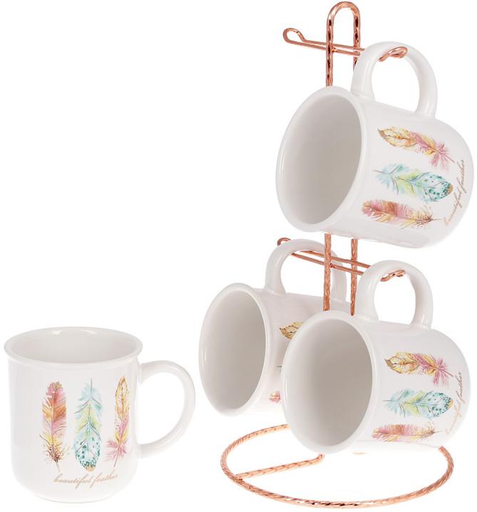 

Набор 4 керамические кружки Bona Плюмаж Перо жар-птицы 320 мл на подставке (psg_BD-935-120)