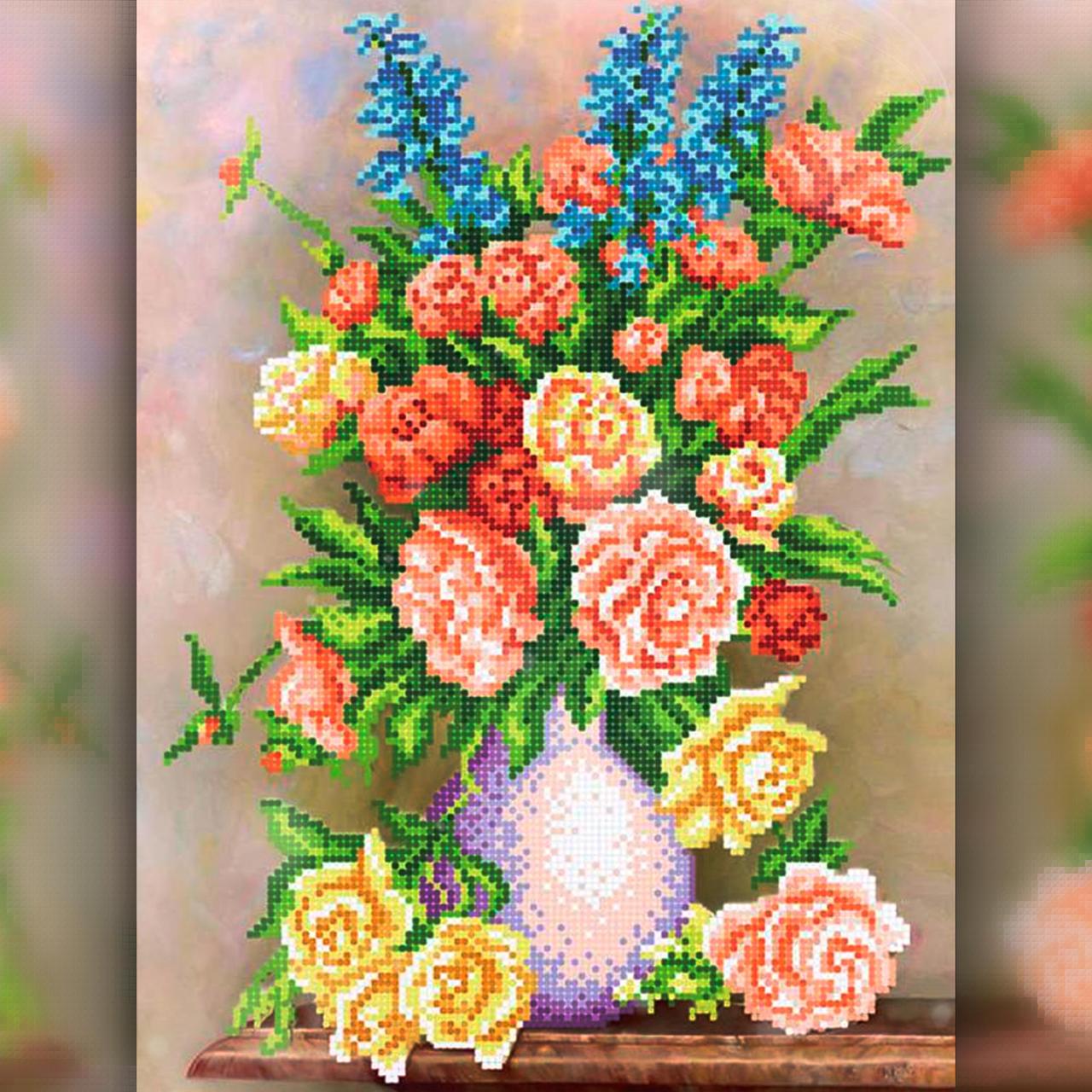 

Алмазная вышивка "Розы в вазе" 40x50 The Wortex Diamonds