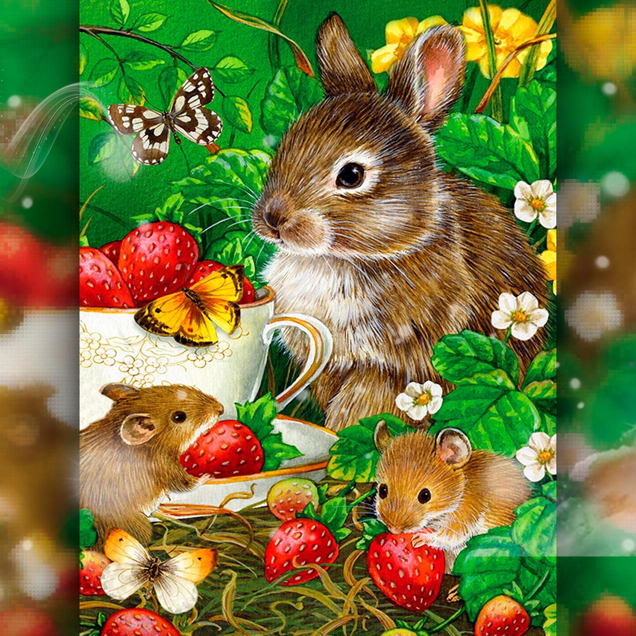 

Алмазная вышивка "Зайчик с мышками" 40x50 The Wortex Diamonds