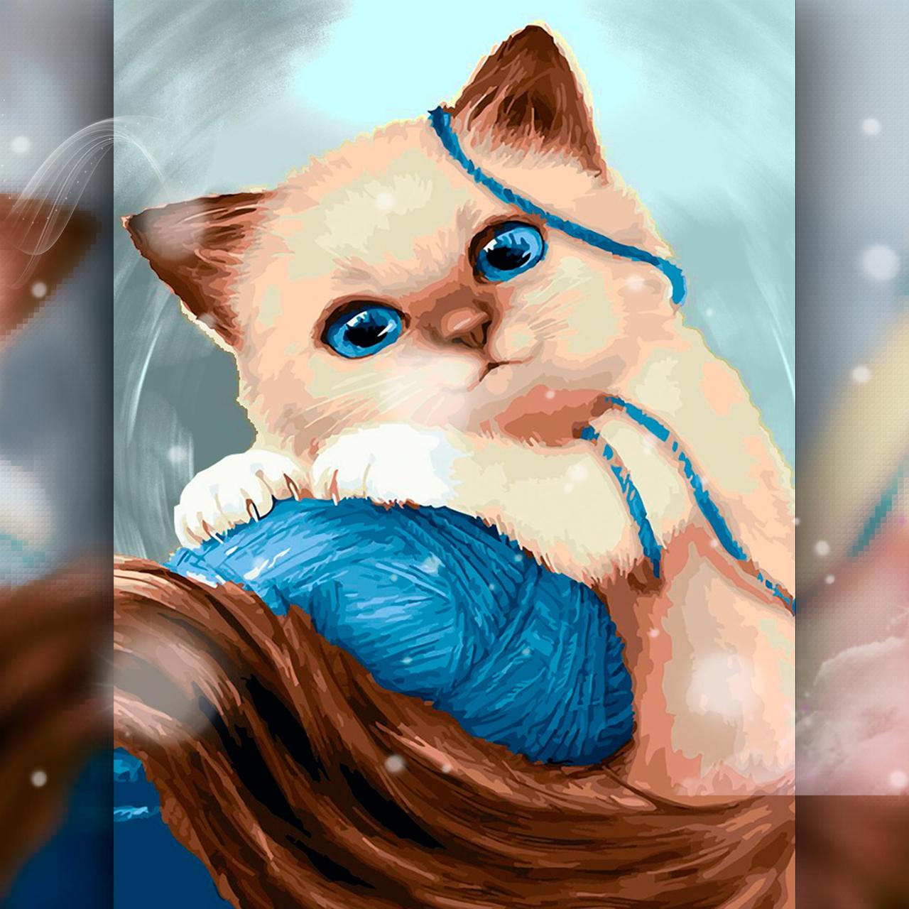 

Алмазная вышивка "Котенок с клубком" 40x50 The Wortex Diamonds