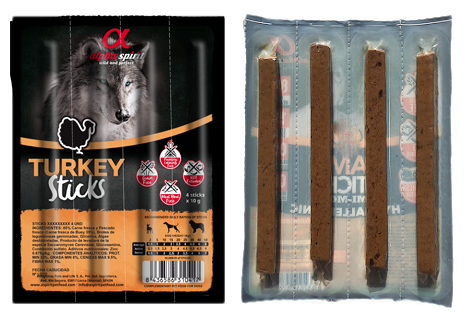 

Беззерновые лакомства для собак Alpha Spirit DOG Sticks Turkey с индейкой, стики x30, 300г.