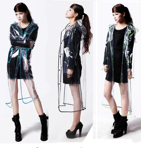 

Прозрачный плащ-дождевик Modarina Прозрачный ПВХ с голубым кантом Универсальный Женский