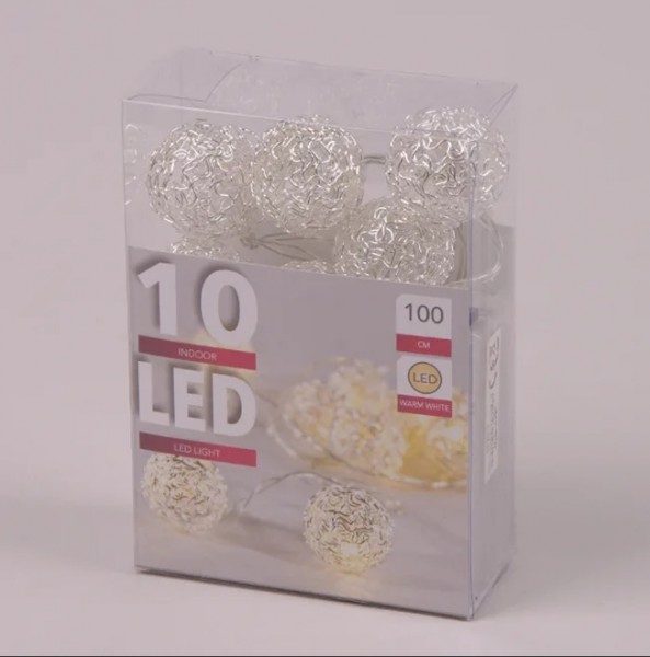 

Гирлянда LED Серебряные шарики теплый свет 10 светодиодов 1 м. 40846 (BAM01589)