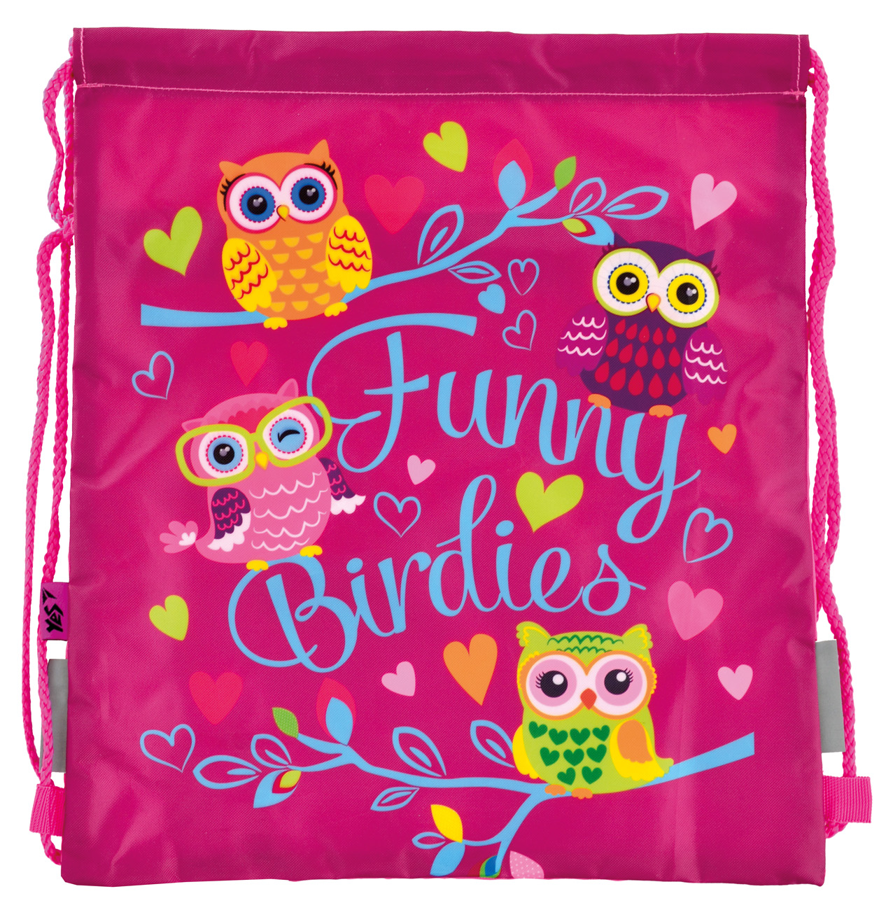

Детская сумка мешок для сменной обуви в школу с карманом на молнии YES Funny Birdies 40х35см Розовая (5056137136247)