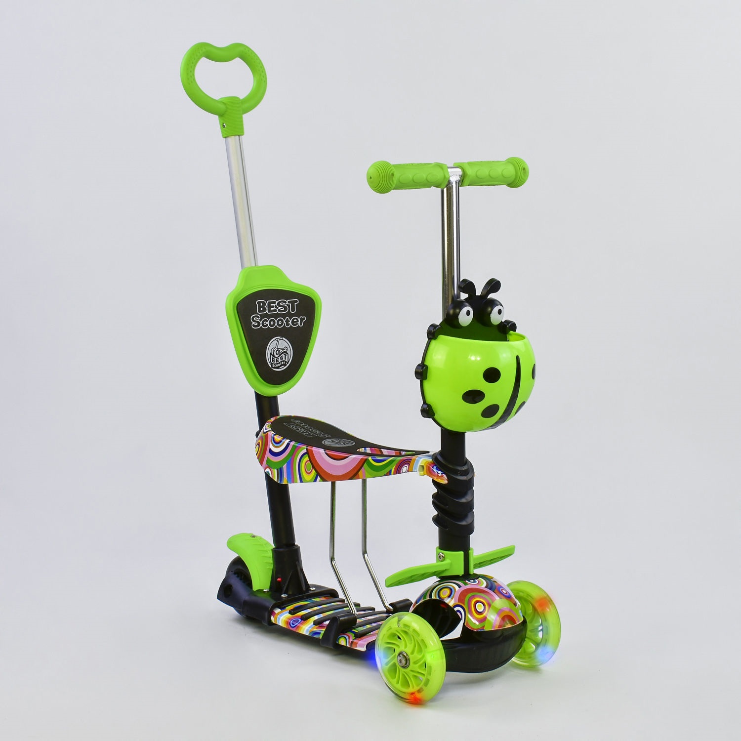 

Самокат трехколесный Best Scooter 33650 "Абстракция" 5 в 1 Подсветка колес Зеленый