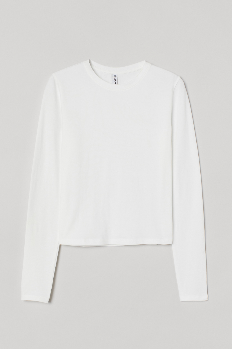 

Футболка с длинными рукавами для женщины H&M 762143002 S Белый 60713