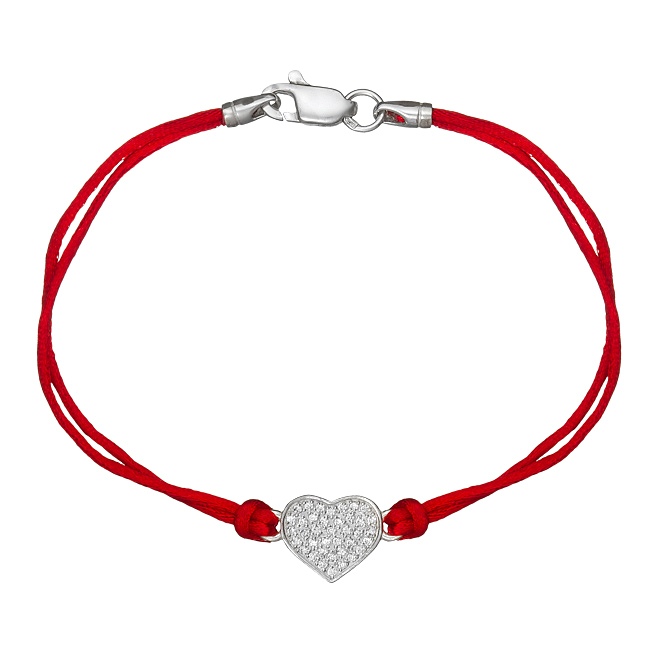 

Браслет Jewel-case Красный шелковый с серебряной вставкой Сердце с камнями 4026-kr 15.0