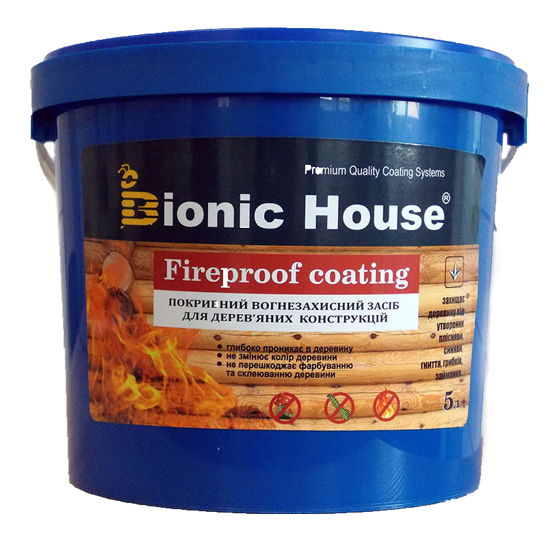 

Вогнезахисна фарба для дерева Bionic House "Fireproof coating" (Бионик Хаус Файерпруф Коутинг) 5кг