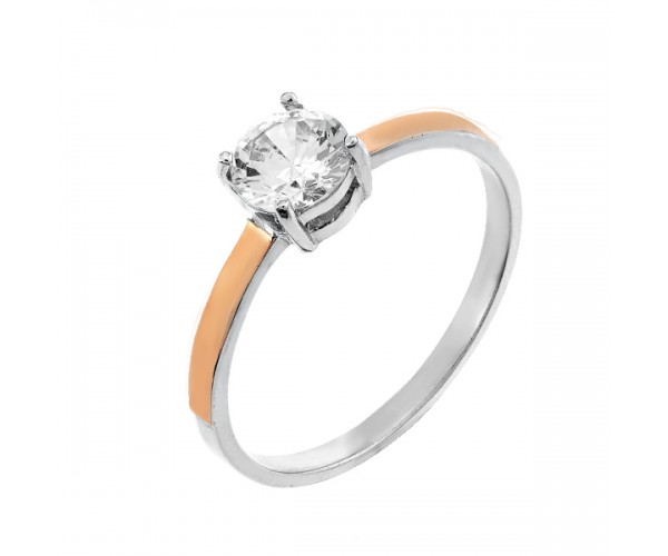 

Кольцо серебряное с фианитом и золотыми вставками размер 18 GR-00008