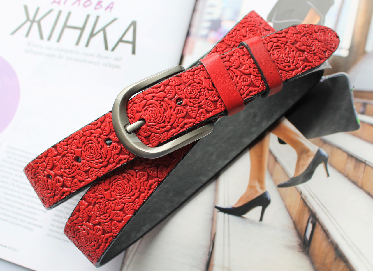 

Женский кожаный ремень LeathART 120х3,5 см Красный 000127277