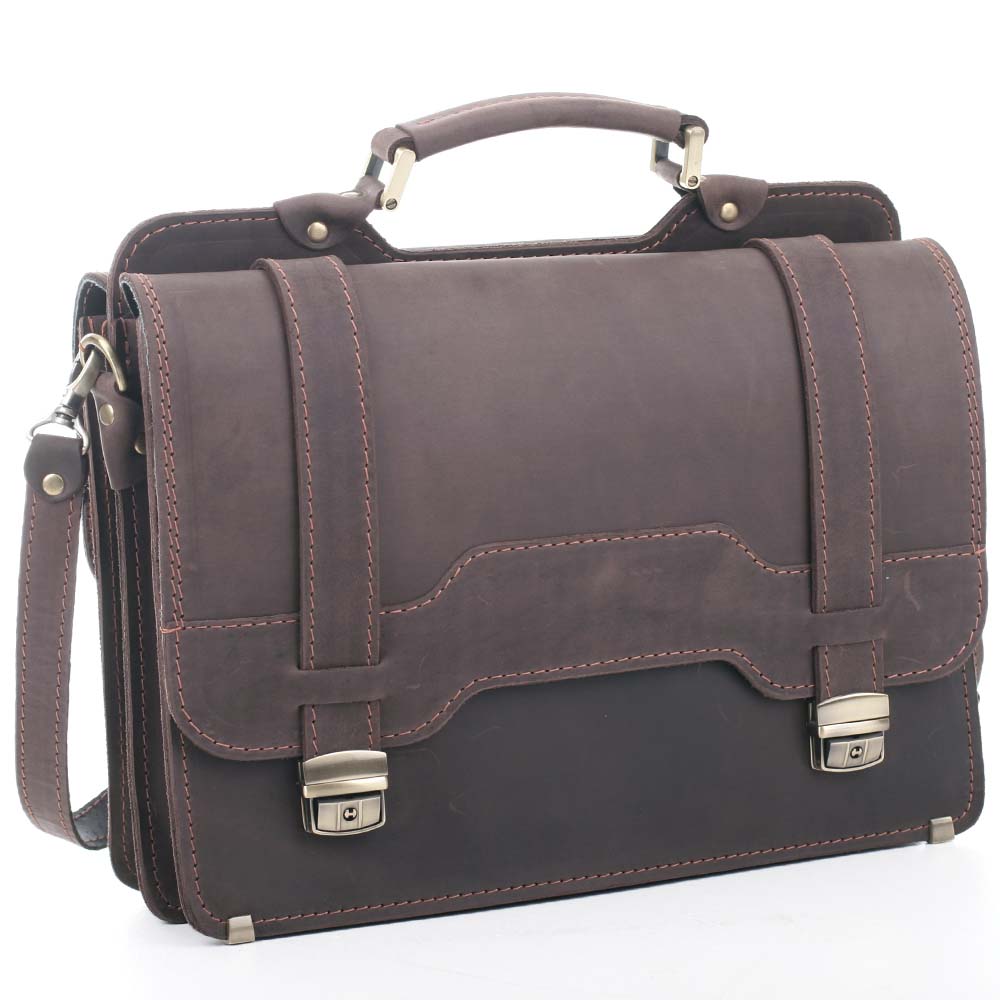 

Портфель на двух застежках из кожи Old master арт. SPS-3Brown
