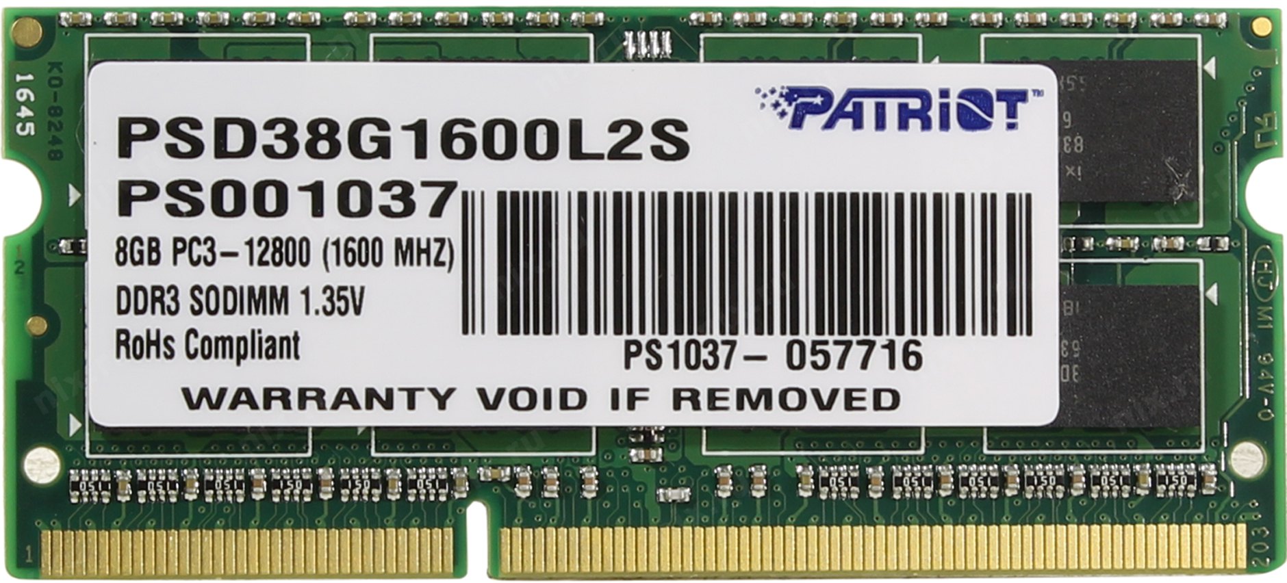 

Оперативна пам'ять Patriot DDR3L SL 8GB 1600 MHz CL11 SODIMM (PSD38G1600L2S)