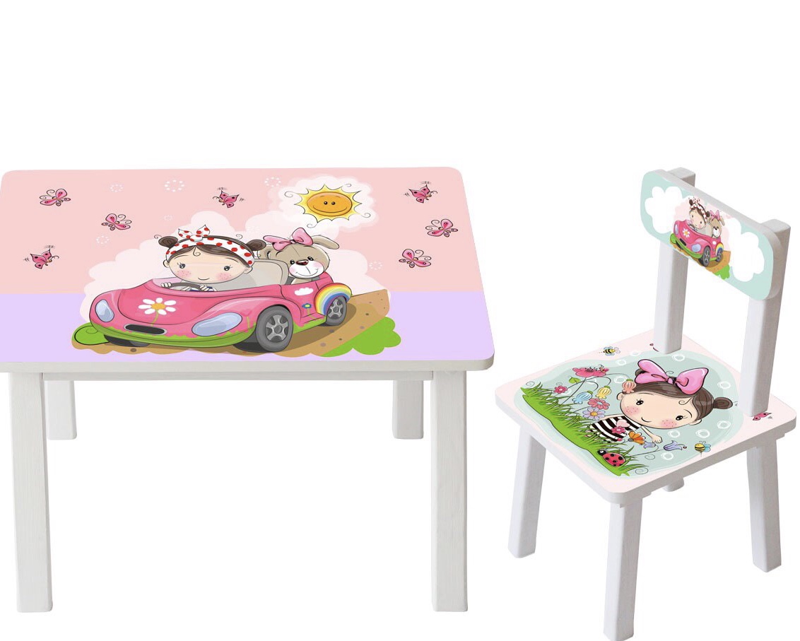 

Столик детский и стульчик Toys высота 43,5 см. 60/40 Девочка на машине BSM2К-09