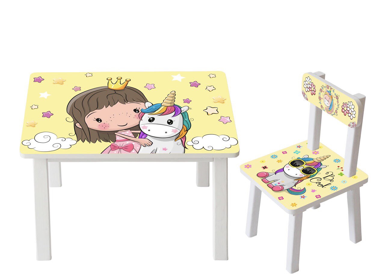 

Столик детский и 2 стульчика Toys высота 43,5 см. 60/40 Девочка и Единорог BSM2К-31+1