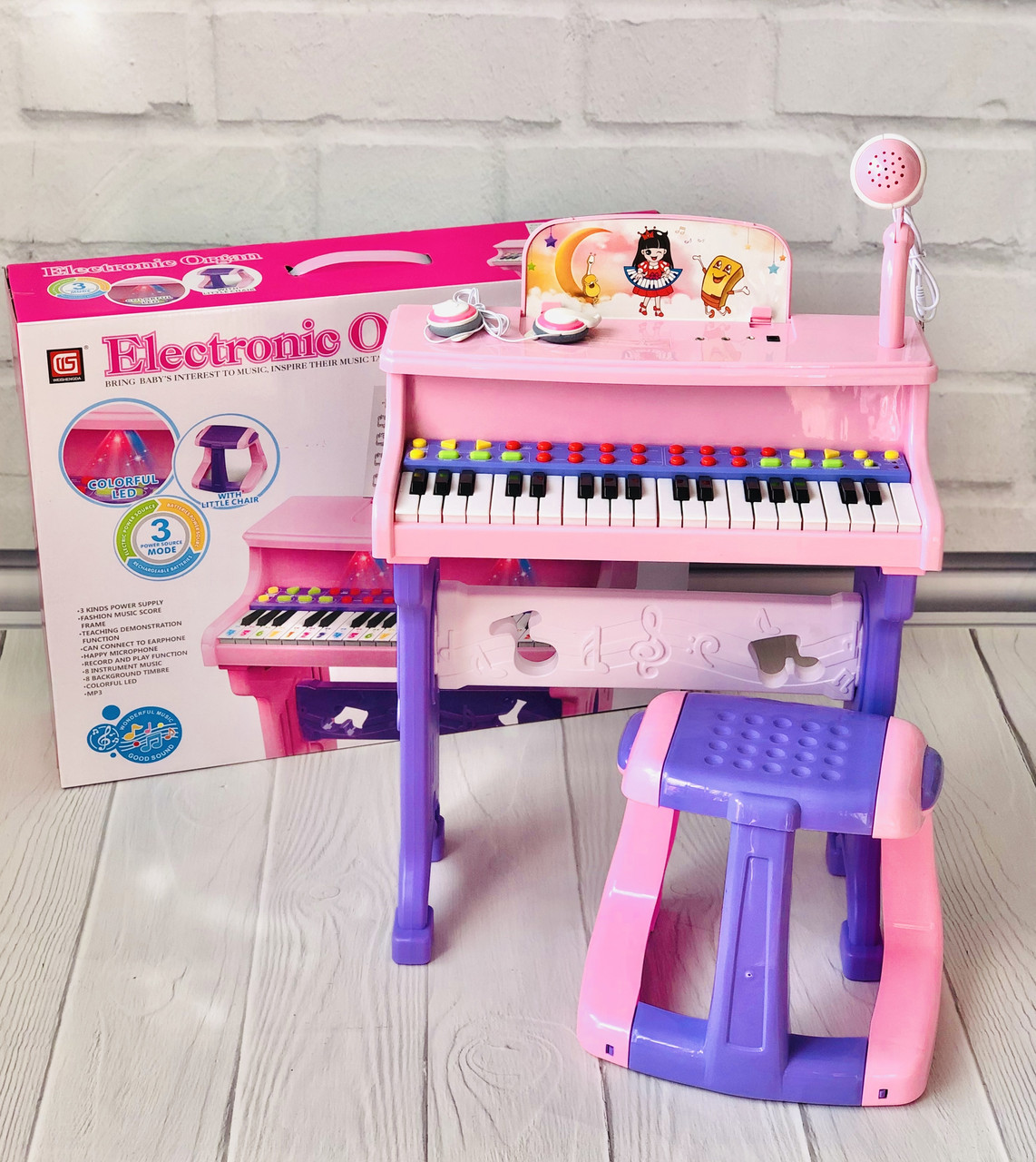 

Детский синтезатор пианино Electronic Organ со стульчиком Розовый