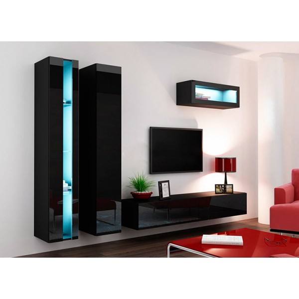 

Гостиная стенка комплект из ламинированной ДСП и стекла Vigo New 2 Черный Сama Польша без подсветки